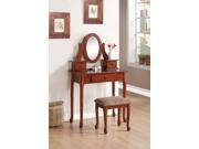 1PerfectChoice Jonas Queen Anne Style Vanity Makeup Table Set 3 Drawers Fabric Stool In Cherry