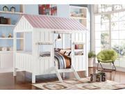1PerfectChoice Spring Youth Kids Cottage House Style Windows Full Size Bed Wood Pink White
