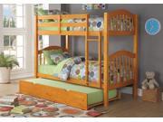 1PerfectChoice Heartland Youth Kid Twin Over Twin Bunk Bed Convertible Bottom Trundle Honey Oak