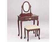 1PerfectChoice Queen Ann 3pc Vanity Makeup Table Mirror Set 1 Drawer Carved Apron Cherry Finish
