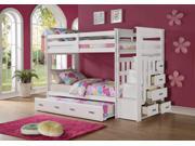 1PerfectChoice Allentown Youth Kids Twin Bunk Bed Storage Stairway Drawers Twin Trundle White