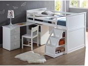 1PerfectChoice Children S White Wood Pull Out Desk Stairway Staircase Chest Low Twin Loft Bed