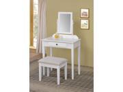 1PerfectChoice Jamy Modern Vanity Makeup Table Mirror Stool Set With Storage Drawer Wood White