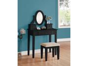 1PerfectChoice Jayle Vanity Makeup Table Oval Mirror Fabric Seat Stool Bench 3 Drawers In Black