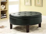 1PerfectChoice Contemporary Round Upholstered Storage Ottoman Tufted Top Dark Brown PU Leather