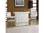 1PerfectChoice Ronni Channeled White Faux Leather Chrome Modern Bar Server With 2 Swivel Stools