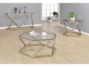 1PerfectChoice Contemporary 3 Pcs Nickel Tempered Glass Top Metal Coffee Table Set