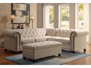 1PerfectChoice Roy Elegant Button Tufted Sectional Sofa Rolled Arm Nailhead Oatmeal Linen