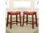 1PerfectChoice Delta Set Of 2 Counter Height Bar Saddle Stool Chair Red PU With Naihead Trim Oak