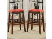 1PerfectChoice Delta Set Of 2 Barstool 30 H High Bar Saddle Stool Chair Red PU Naihead Trim Oak