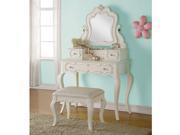 1PerfectChoice Edalene Youth Bedroom Vanity Makeup Jewelry Table Mirror Fabric Stool Peal White