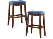1PerfectChoice Delta Set Of 2 Barstool 30 H High Bar Saddle Stool Chair Blue PU Naihead Trim