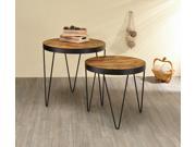 1PerfectChoice Accent Nesting Side End Table Stand 2 Pcs Set Rustic Honey Wood Top Hairpin Base