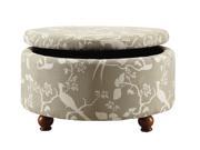 1PerfectChoice Grey Off White Birds And Floral Fabric Storage Ottoman