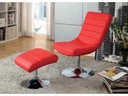 1PerfectChoice Valerie Contemporary Accent Lounge Chair Ottoman Padded Leatherette Chrome Base Red