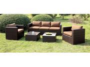 1PerfectChoice Olina Patio Outdoor Sofa Chairs Set Fabric Seat Glass Tables Espresso Wicker Brown