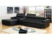 1PerfectChoice Floria L Shaped Sectional Sofa Bonded Leather Lift Headrest Console Bluetooth Black