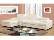 1PerfectChoice Floria L Shaped Sectional Sofa Bonded Leather Lift Headrest Console Bluetooth White