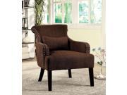 1PerfectChoice Agalva Contemporary Accent Chair Flared Scroll Back Padded Fabric Nailhead Trim Brown