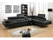 1PerfectChoice Kemi L Shaped Sectional Sofa Gas Lift Headrests Bonded Leather Speaker Console Black