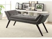 1PerfectChoice Wesby Contemporary Bench Nailhead Trim Leatherette Tufted Top Cushion Black Legs Gray