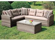 1PerfectChoice Moura Patio Outdoor Sectional Sofa Glass Table Fabric Cushion Aluminum Wicher