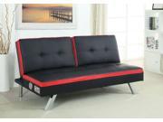 1PerfectChoice Harley Contemporary Sofa Bed Futon Side Bluetooth Speakers Black Red Leatherette