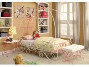 1PerfectChoice Enchant Youth Princess 3D Carriage Metal Pink White Twin Bed Night Stand Bench