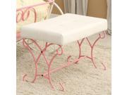 1PerfectChoice Enchant Bedroom Princess Cute Pink Curved Metal Base Padded White PU Bench Chair