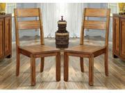 1PerfectChoice Set of 2 Frontier Bold Wood Dining Side Chairs Panel Back Wood Block Dark Oak