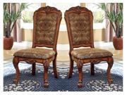 1PerfectChoice Medieve 2 pcs Formal Dining Side Chairs Fabric Floral Pattern Antique Oak Wood