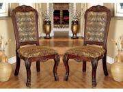 1PerfectChoice Medieve 2 pcs Formal Dining Side Chairs Fabric Floral Pattern Solid Wood Cherry