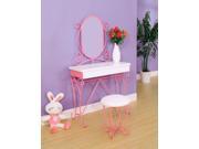 1PerfectChoice Enchant Youth Vanity Makeup Table Set Oval Mirror Lovely Pink Curved Metal Frame