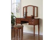 1PerfectChoice Tri Folding Mirror Vanity Set Makeup Table Dresser With Stool 5 Drawer Walnut Wood