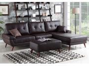 1PerfectChoice Contemporary Sectional Sofa Chaise Ottoman Set Tufted Brown Top Grain Leather
