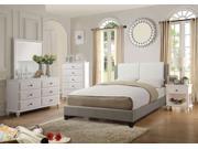 1PerfectChoice Clean Lines 2 Panels White Headboard Grey Faux Leather Queen Bed Frame Slats