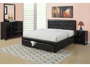 1PerfectChoice Functional Tufted Headboard Platform Bed With Underbed Drawer Faux Leather Black Size Queen Bed