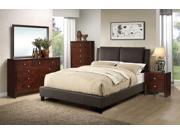 1PerfectChoice Clean Sleek Lines 2 Panels Headboard Brown Faux Leather Queen Bed Frame Slats