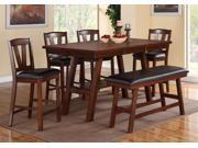 1PerfectChoice 6 PCS Counter Height Dining Set Chair Bench Padded PU Leather Seat Dark Walnut