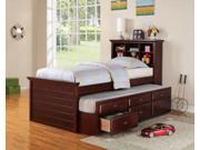 1PerfectChoice Kids Twin Bed Build in Bookcase Headboard Trundle 3 Storage Drawers Black Cherry
