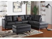 1PerfectChoice L Shaped Sectional Sofa Chaise Ottoman Set Tufted Black Top Grain Leather Match