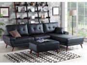 1PerfectChoice Contemporary Sectional Sofa Chaise Ottoman Set Tufted Black Top Grain Leather