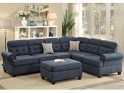 1PerfectChoice Living Room L Shaped Reversible Sectional Sofa Tufted Seating Ottoman Dark Blue