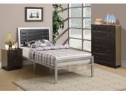 1PerfectChoice Modern Youth Kids Simple Twin Bed Silver Metal Frame Plywood Headboard