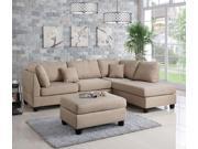 1PerfectChoice Modern Sectional Sofa Corner Couch Reversible Chaise Ottoman Linen Fabric Sand