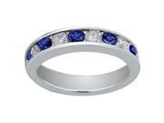 1.00 Ct Round Cut Diamond And Blue Sapphire Wedding Band Ring in 18 kt White Gold