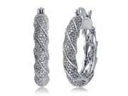 Luxurious 0.02 Cttw Diamond Accent Twisted Hoop Earrings In 14K White Gold Plated