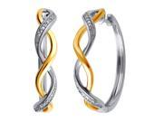 Luxurious 0.02 Cttw Diamond Accent Two Tone Twisted Hoop Earrings In 14K White Gold Plated