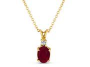 Goregeous Prong Set 1 CttwOval Shaped Ruby Pendant with Solitaire Diamond In 14K Yellow Gold