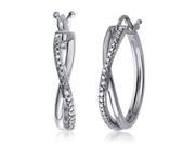 Elegant 0.01 Cttw Diamond Accent Twisted Hoop Earrings In 14K White Gold Plated